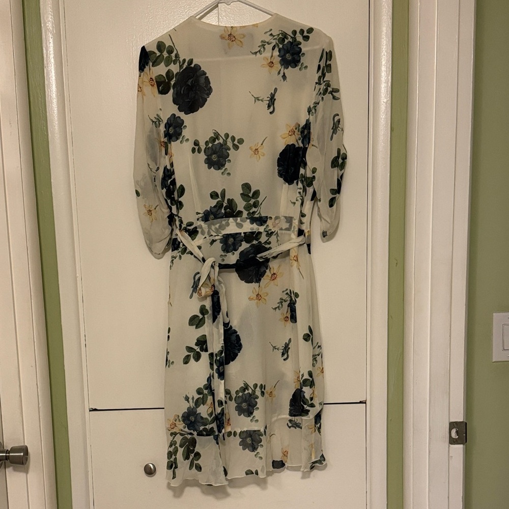 NICHOLAS Silk Wrap Floral Midi Dress - White and Blue - Picture 8 of 9